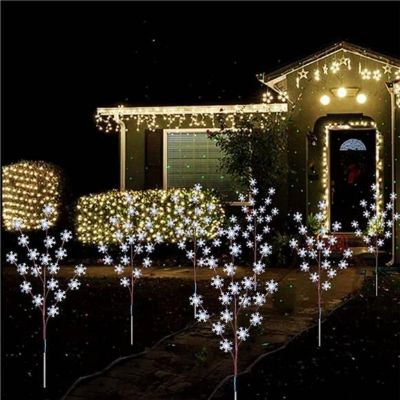 4pcs 80 led Solar Christmas Snowflake Lights for Yard Decor,8 Modes (Cool White) - Picture 6 of 7